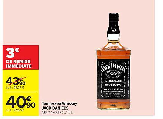 Tennessee Whiskey JACK DANIEL'S Old n°7, 40% vol., 1,5 L