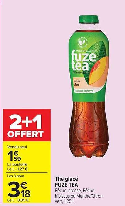 Thé glacé FUZE TEA Pêche intense, Pêche hibiscus ou Menthe/Citron vert, 1,25 L