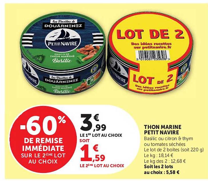 THON MARINE PETIT NAVIRE Basilic ou citron & thym ou tomates séchées