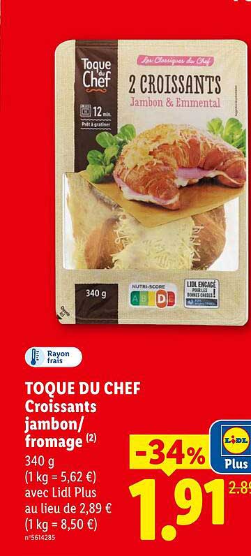 TOQUE DU CHEF Croissants jambon/fromage (2) 340 g