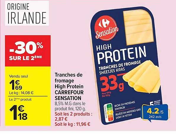 Tranches de fromage High Protein CARREFOUR SENSATION 8,5% M.G dans le commerce