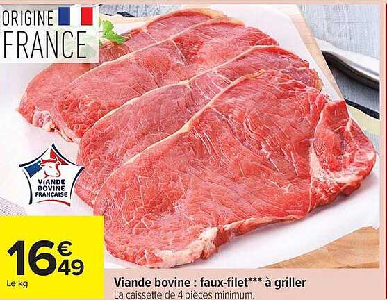 Viande bovine : faux-filet*** à griller
