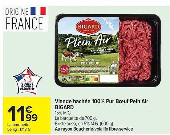 Viande hachée 100% Pur Bœuf Pein Air BIGARD
