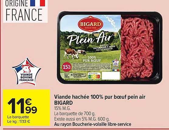 Viande hachée 100% pur bœuf plein air BIGARD