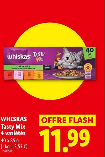 WHISKAS Tasty Mix 4 variétés 40 x 85 g (1 kg = 3,53 €) n°5618562