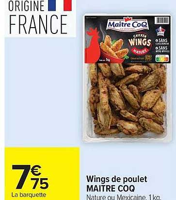 Wings de poulet MAITRE COQ Nature Mexicaine, 1kg