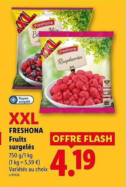 XXL FRESHONA Fruits surgelés 750 g/1 kg (1 kg = 5,59 €) Variétés au choix