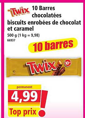 10 Barres chocolatées biscuits enrobées de chocolat et caramel 500 g (1 kg = 9,98) 66937