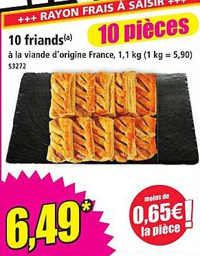 10 friands(a) à la viande d'origine France, 1,1 kg (1 kg = 5,90)