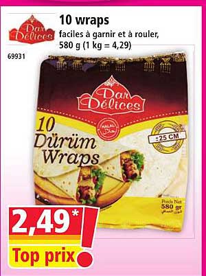 10 wraps faciles à garnir et à rouler, 580 g (1 kg = 4,29)