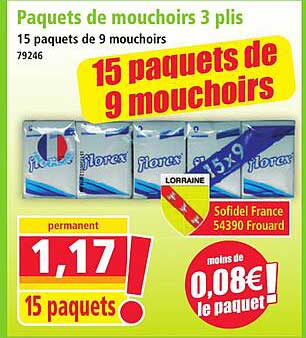 15 paquets de 9 mouchoirs