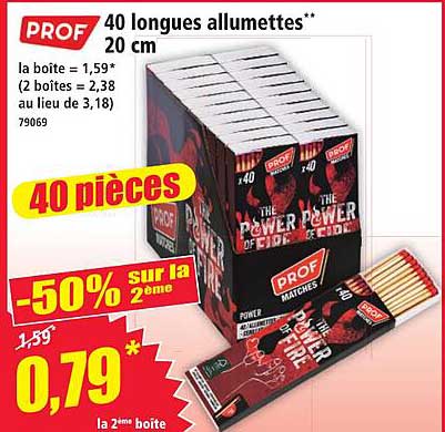 40 longues allumettes** 20 cm