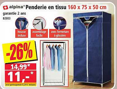 alpina Penderie en tissu 160 x 75 x 50 cm