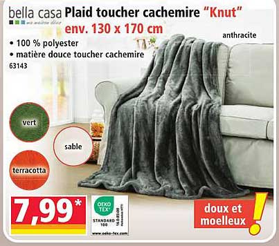 bella casa Plaid toucher cachemire “Knut” env. 130 x 170 cm