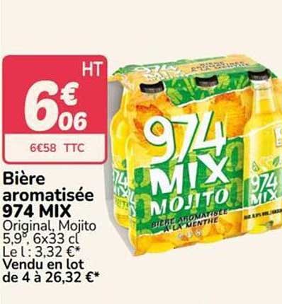 Bière aromatisée 974 MIX Original, Mojito 5,9°, 6x33 cl