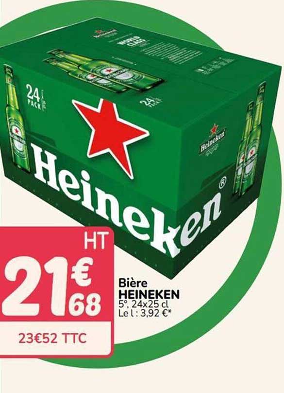 Bière HEINEKEN 5°, 24x25 cl Le l : 3,92 €*