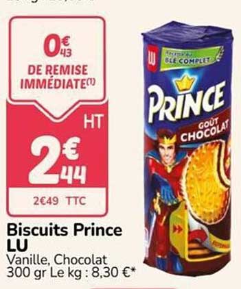 Biscuits Prince LU Vanille, Chocolat 300 gr Le kg : 8,30 €*