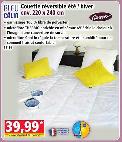 BLEU CALIN Couette réversible été / hiver env. 220 x 240 cm
