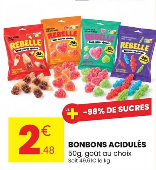 BONBONS ACIDULÉS 50g, goût au choix