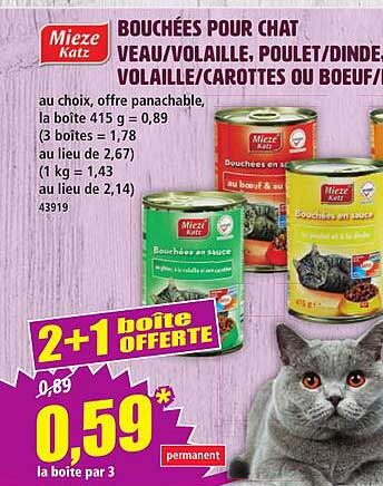 BOUCHÉES POUR CHAT VEAU/ VOLAILLE, POULET/DINDE, VOLAILLE/CAROTTES OU BOEUF/