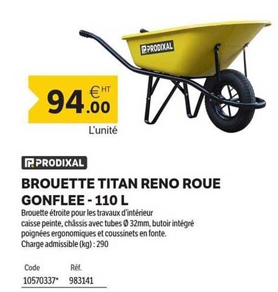 BROUETTE TITAN RENO ROUE GONFLEE - 110 L