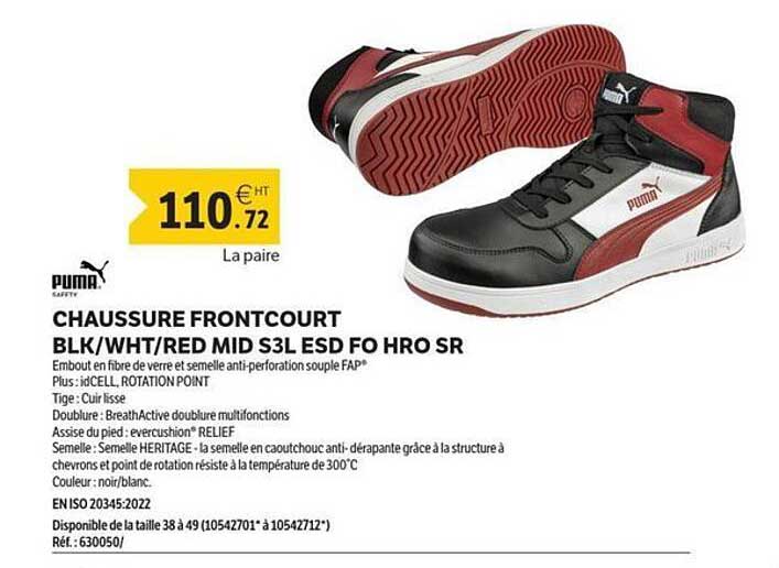 CHAUSSURE FRONTCOURT BLK/WHT/RED MID S3L ESD FO HRO SR