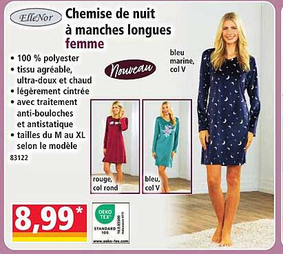 Chemise de nuit à manches longues femme