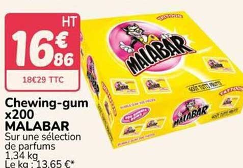 Chewing-gum x200 MALABAR Sur une sélection de parfums 1,34 kg