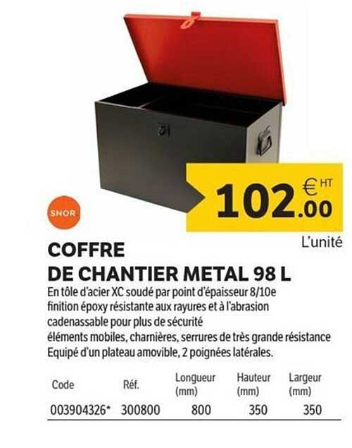 COFFRE DE CHANTIER METAL 98 L