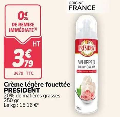 Crème légère fouettée PRESIDENT