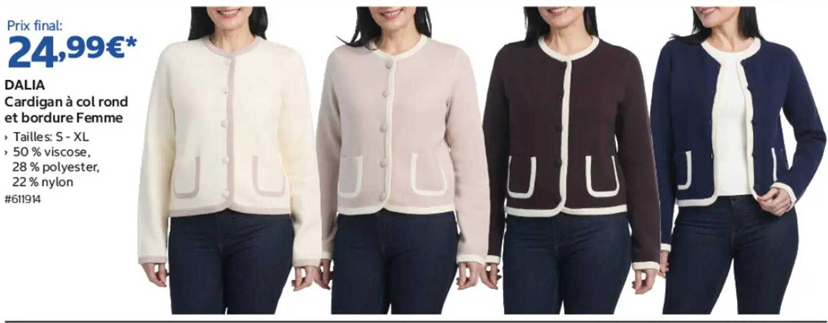 DALIA Cardigan à col rond et bordure Femme
