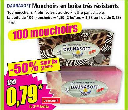 DAUNASOFT Mouchoirs en boîte très résistants