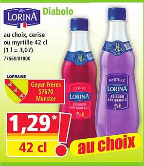 Diabolo au choix, cerise ou myrtille 42 cl