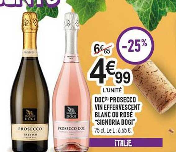 DOC(*) PROSECCO VIN EFFERVESCENT BLANC OU ROSÉ “SIGNORIA DOGI”