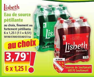 Eau de source pétillante au choix, finement ou fortement pétillante 6 x 1,25 l (1 l = 0,51) au choix