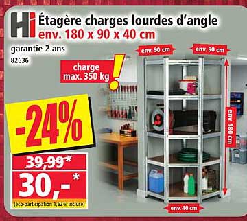 Étagère charges lourdes d’angle env. 180 x 90 x 40 cm