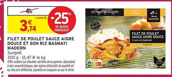 FILET DE POULET SAUCE AIGRE DOUCE ET SON RIZ BASMATI MADERN