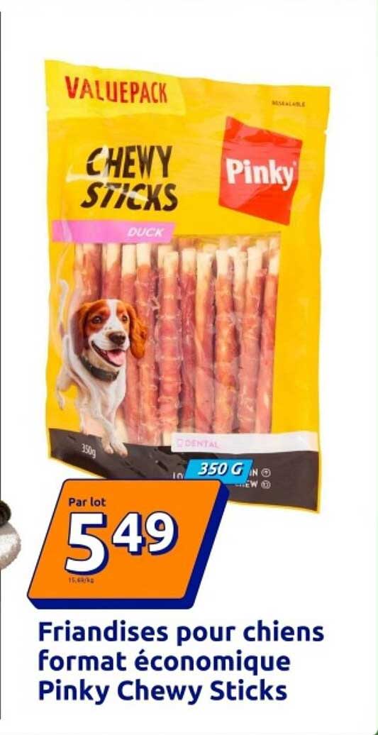 Friandises pour chiens format économique Pinky Chewy Sticks
