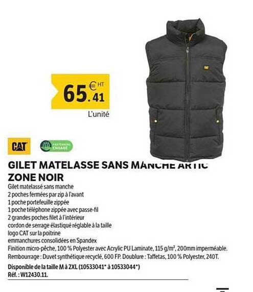 GILET MATELASSE SANS MANCHE ARIC ZONE NOIR