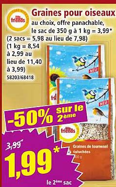 Graines pour oiseaux au choix, offre panachable, le sac de 350 g à 1 kg = 3,99*