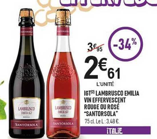 IGT² Lambrusco Emilia vin effervescent rouge ou rosé "Santorsola"