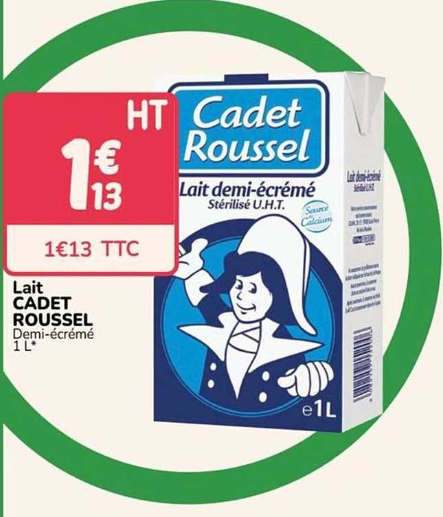 Lait CADET ROUSSEL Demi-écrémé 1 L*