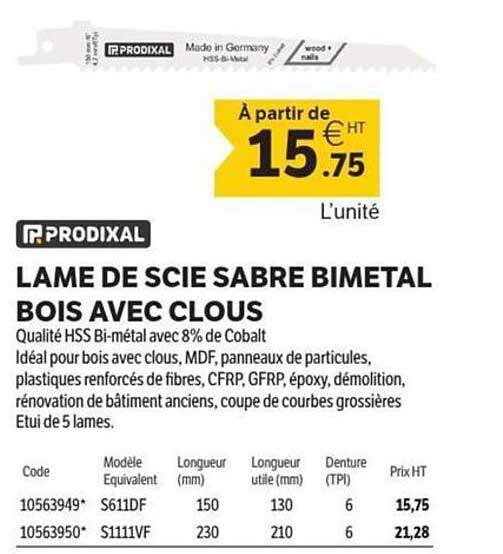 LAME DE SCIE SABRE BIMETAL BOIS AVEC CLOUS