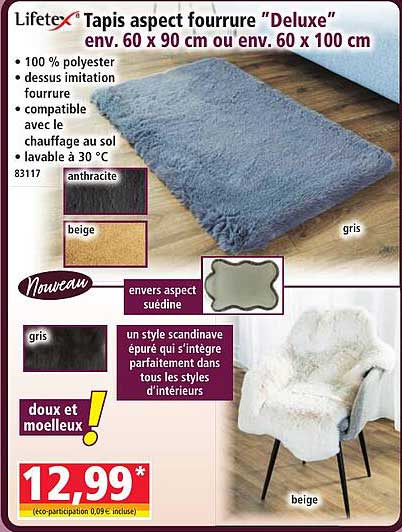 Liftex Tapis aspect fourrure "Deluxe" env. 60 x 90 cm ou env. 60 x 100 cm