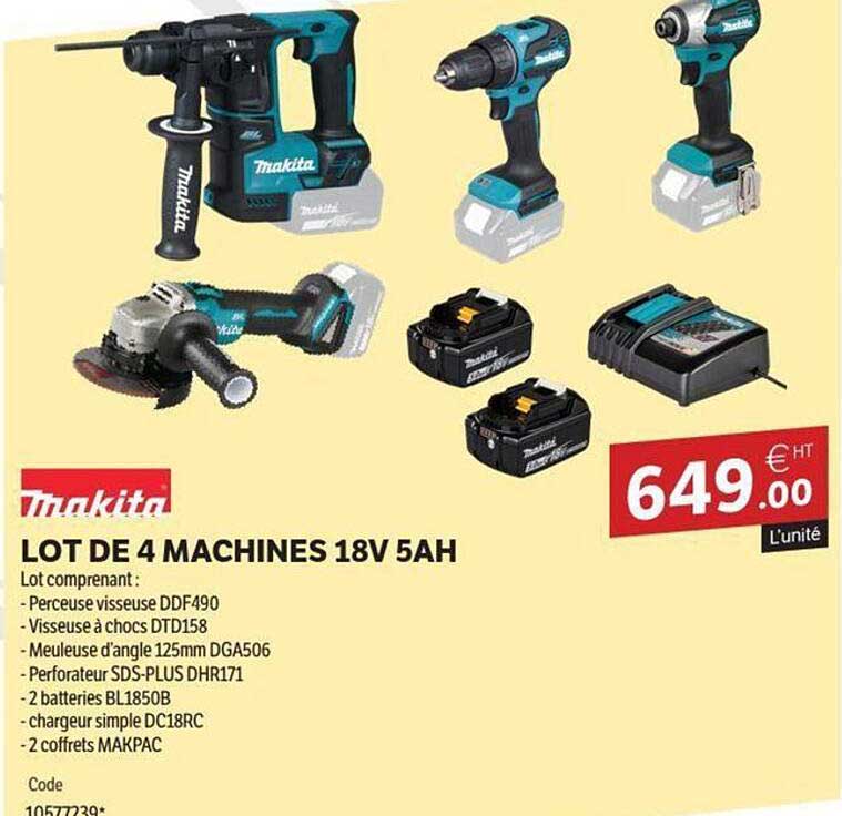 LOT DE 4 MACHINES 18V 5AH