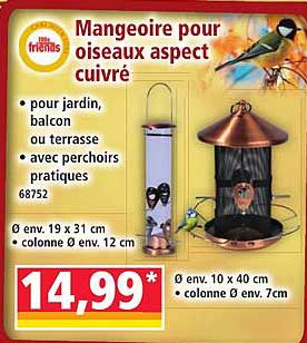 Mangeoire pour oiseaux aspect cuivré