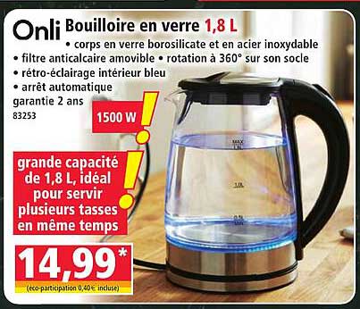 Onli - Bouilloire en verre 1,8 l