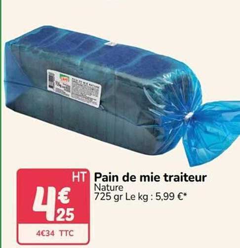 Pain de mie traiteur Nature 725 gr Le kg : 5,99 €*
