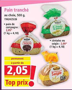Pain tranché au choix, 500 g, 73624/25/26