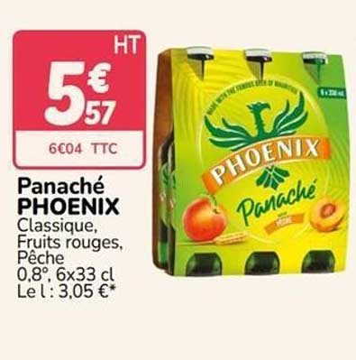 Panaché PHOENIX Classique, Fruits rouges, Pêche 0,8° 6x33 cl